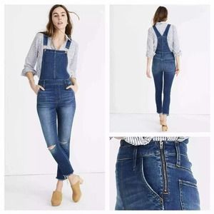 MADEWELL Roadtripper Overalls •Women XXS• Brodie Wash Slim Skinny Leg Raw Hem